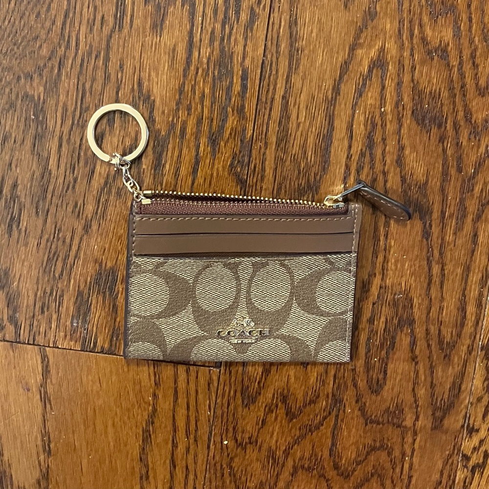 Coach Signature Brown and Tan Keychain Pouch